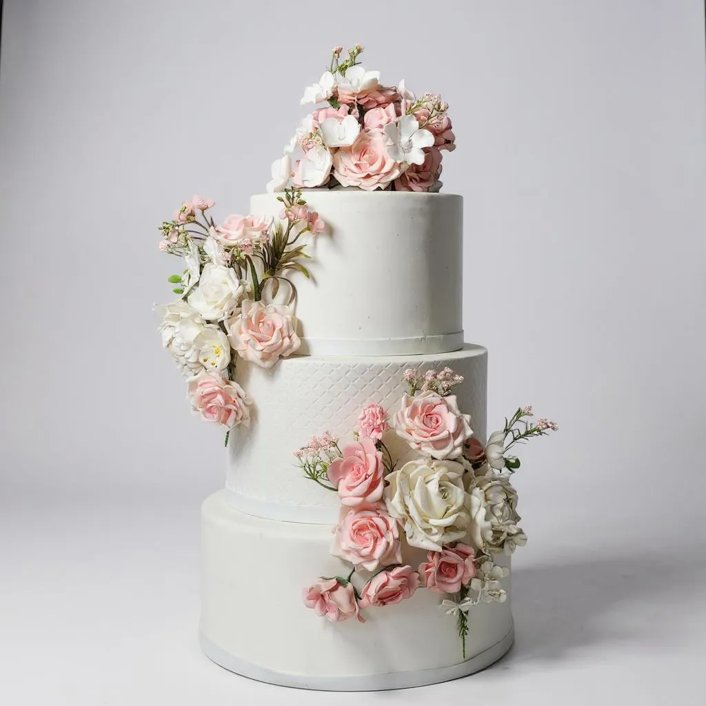 Bolo cenográfico com flores delicadas